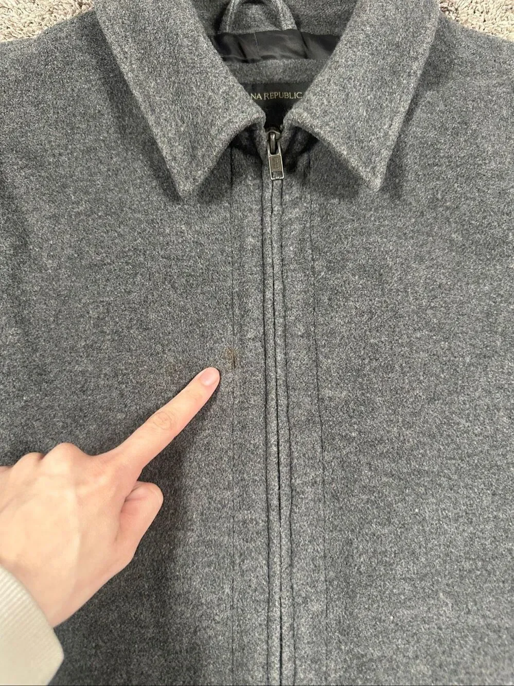 vintage y2k banana republic virgin wool cashmere gray zip up collar jacket men L
